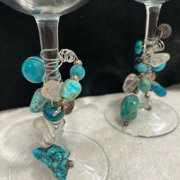 turquoise Beaded Wine Glasses-Set of 2 - Picture 2 of 4